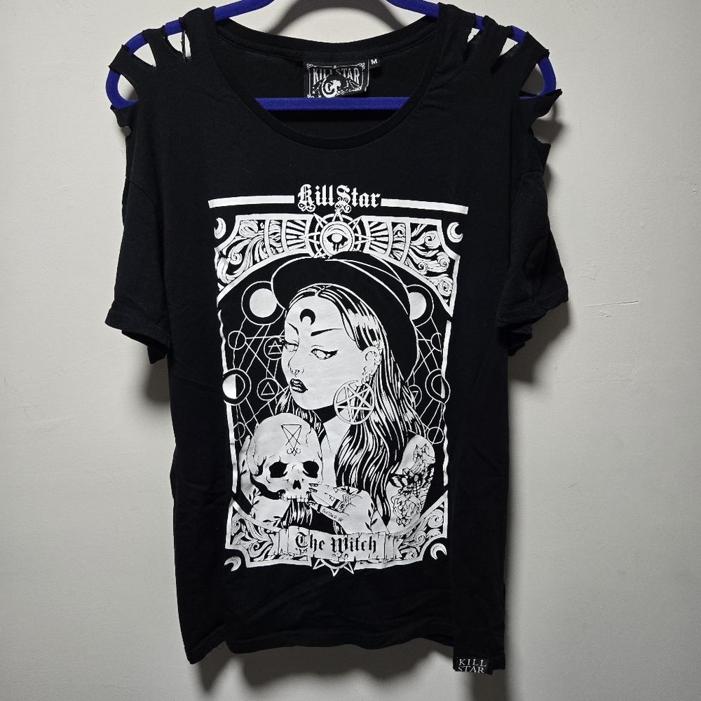KillStar The Witch Distressed Short Sleeve T-Shirt Sz Medium Cutout Goth Grunge